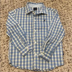 Nautica Gingham Blue & White button down dress shirt